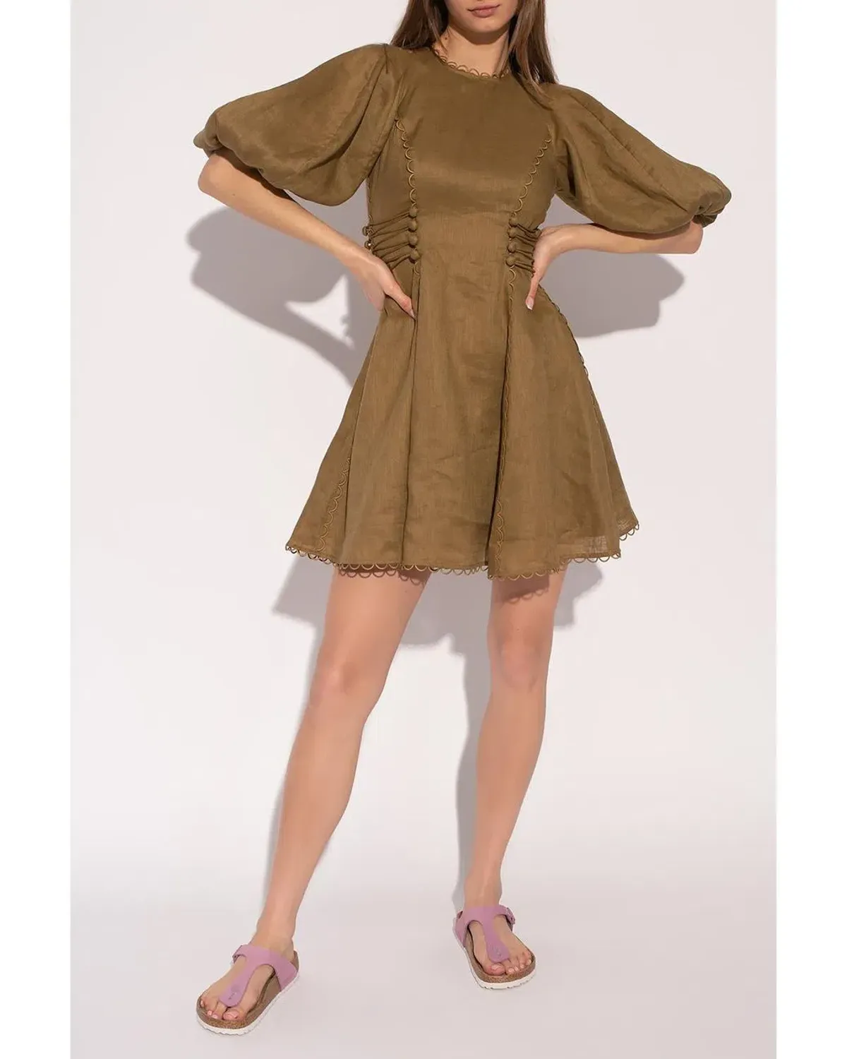Zimmermann Linen Mini Dress Khaki Size 0 / Au 8 for rent on The Volte - main image