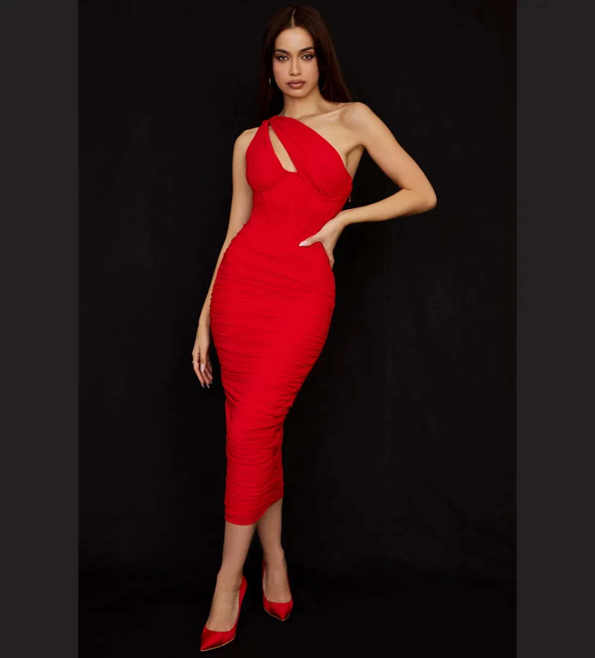 House of CB Valentina Midi Dress Red Size 6 for rent on The Volte - main image