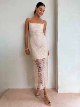 Manning Cartell Crochet Sequins Slip Dress Beige Size AU 8 for rent on The Volte - image 1