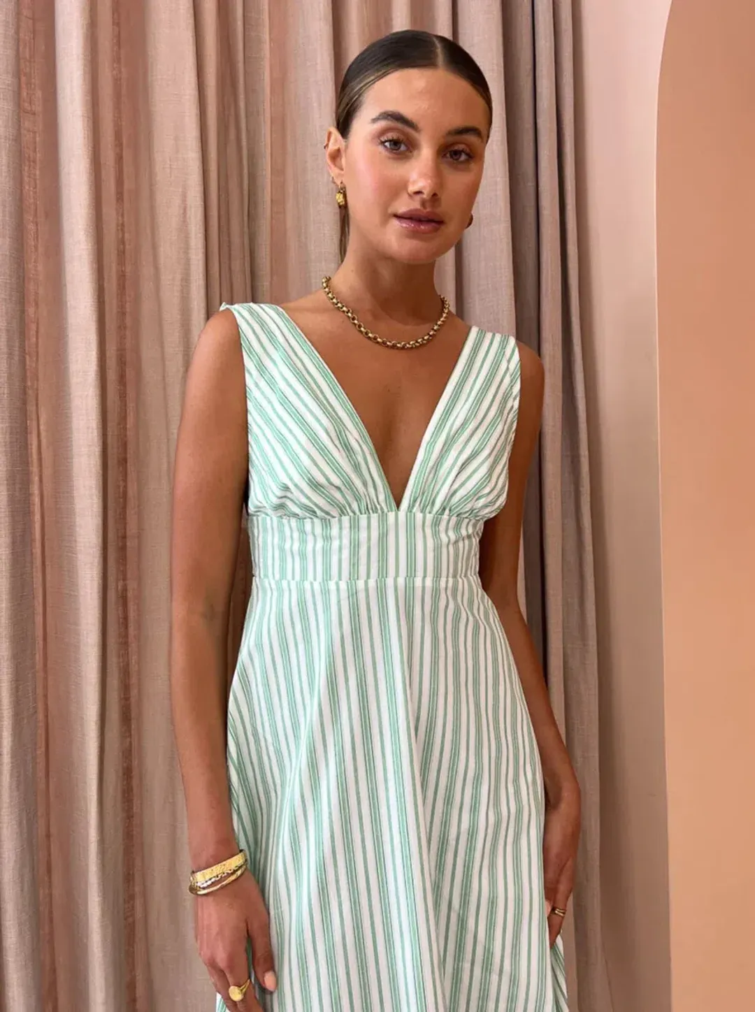 Aston Studio Betty Stripe Dress Green Size AU 10 for rent on The Volte - main image