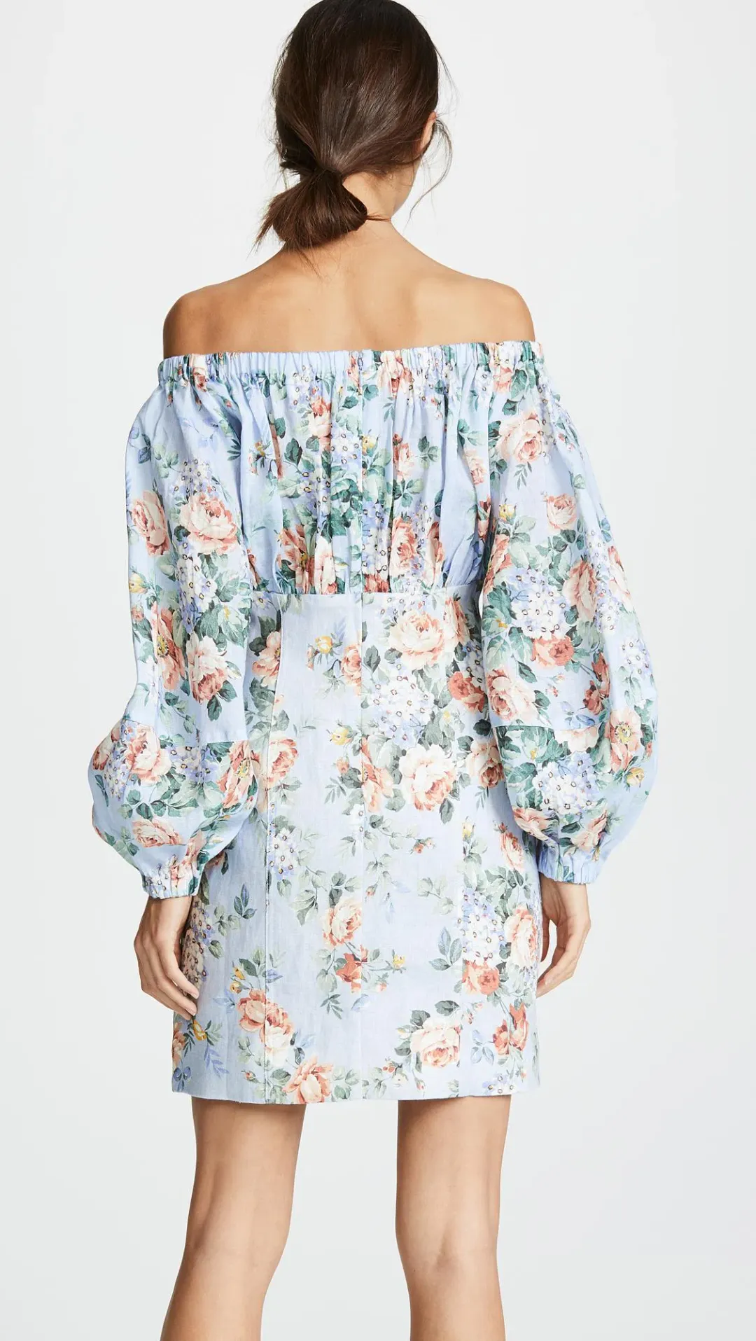 Zimmermann Bowie Off Shoulder Mini Dress Blue Floral Size 8 for rent on The Volte - main image