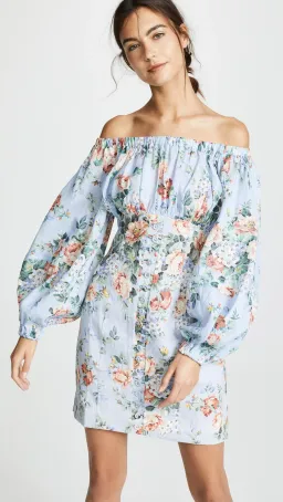 Zimmermann Bowie Off Shoulder Mini Dress Blue Floral Size 8 for rent on The Volte - image 2