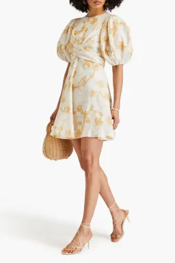 Zimmermann Wrap Mini Dress Keira Tan Floral Size 0 / AU 8 for rent on The Volte - image 1