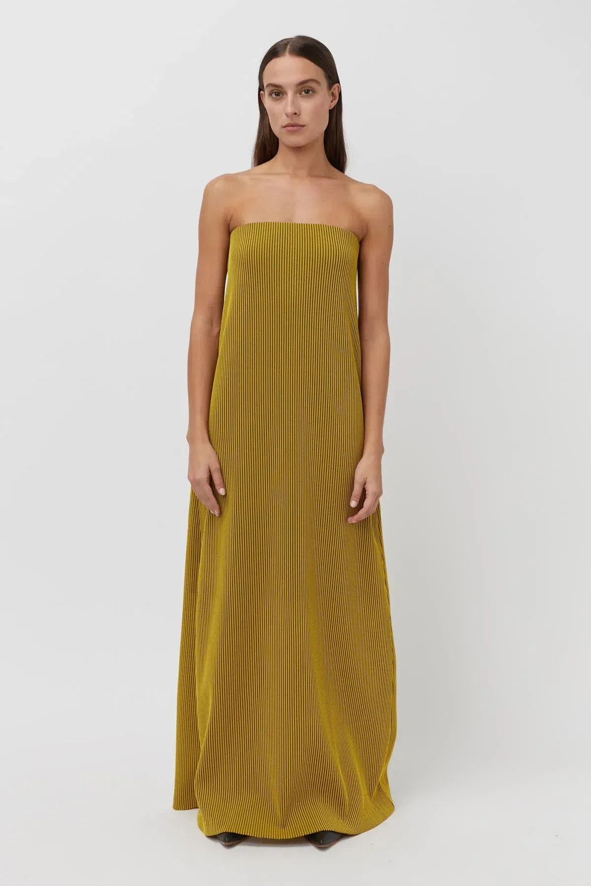 Camilla and Marc Izaro Maxi Dress Yellow Brown Size 10  for rent on The Volte - main image