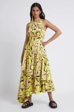 AJE Pelicano Racer Asymmetric Tiered Dress Citrus Bloom Size 10 for rent on The Volte - image 3