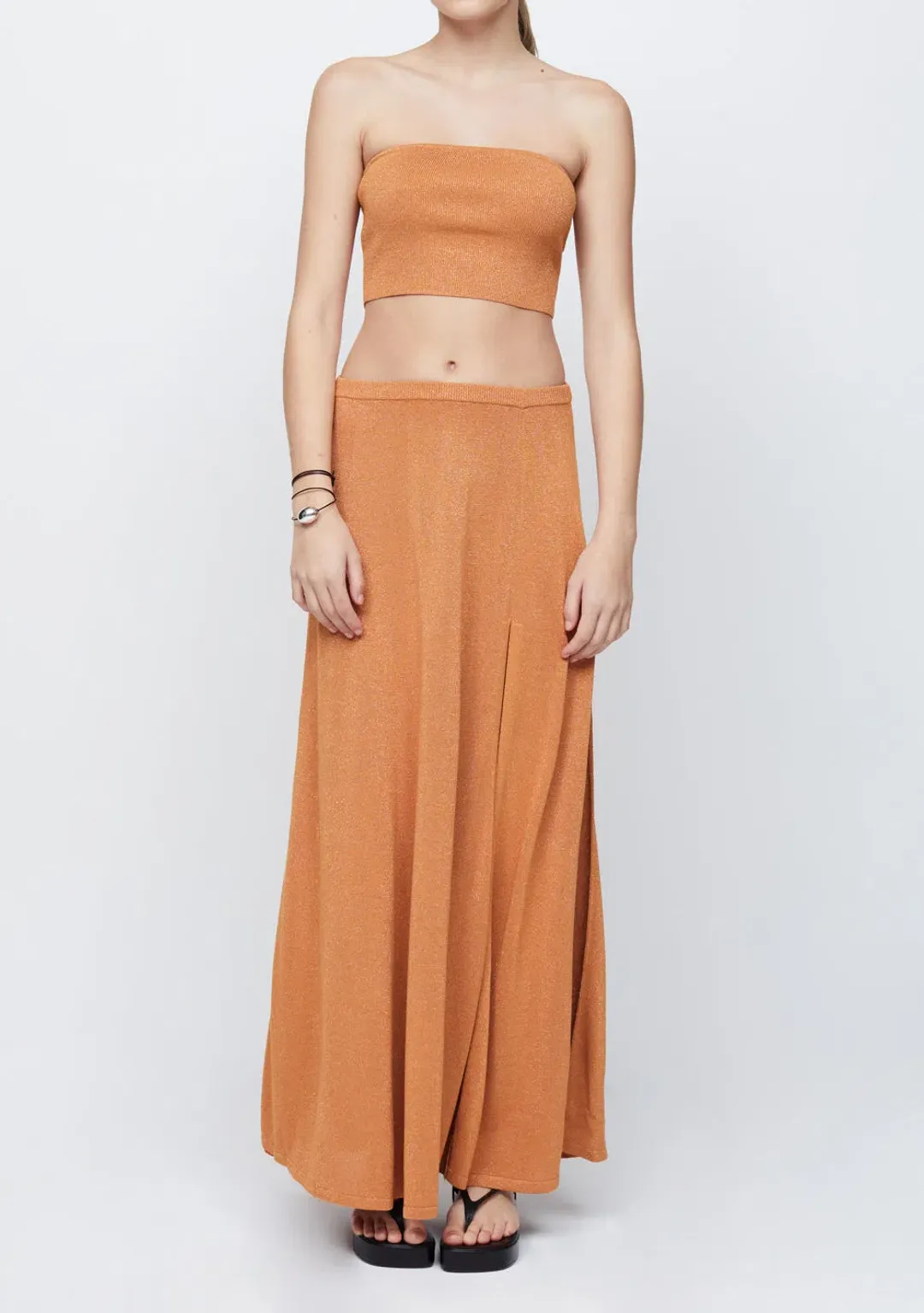 Bec & Bridge Indya Knit Bandeau  and Knit Maxi Skirt Set Rust Size 6 / XS for rent on The Volte - main image