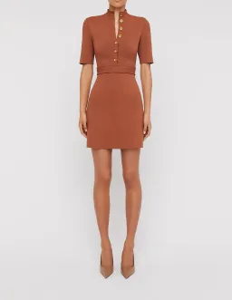 Scanlan Theodore Crepe Knit Mini Button Dress Brown Size XS / 6 for rent on The Volte - image 1