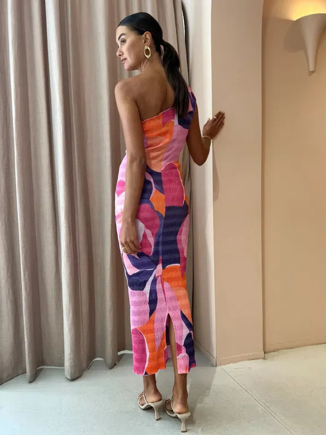 L'Idee Gigi Smocking Gown In Capri Print Pink Size AU 6 for rent on The Volte - main image