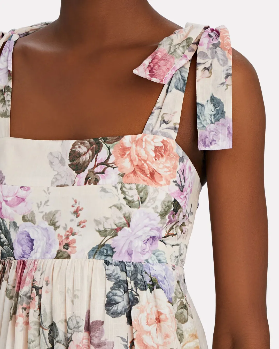 Zimmermann Brighton Antique Floral Shoulder Tie Maxi Dress Blush Size 1 / AU 10 for rent on The Volte - main image