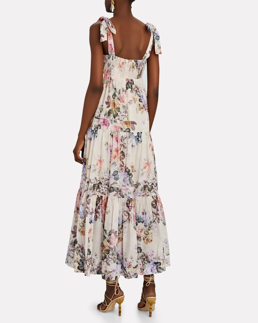 Zimmermann Brighton Antique Floral Shoulder Tie Maxi Dress Blush Size 1 / AU 10 for rent on The Volte - main image