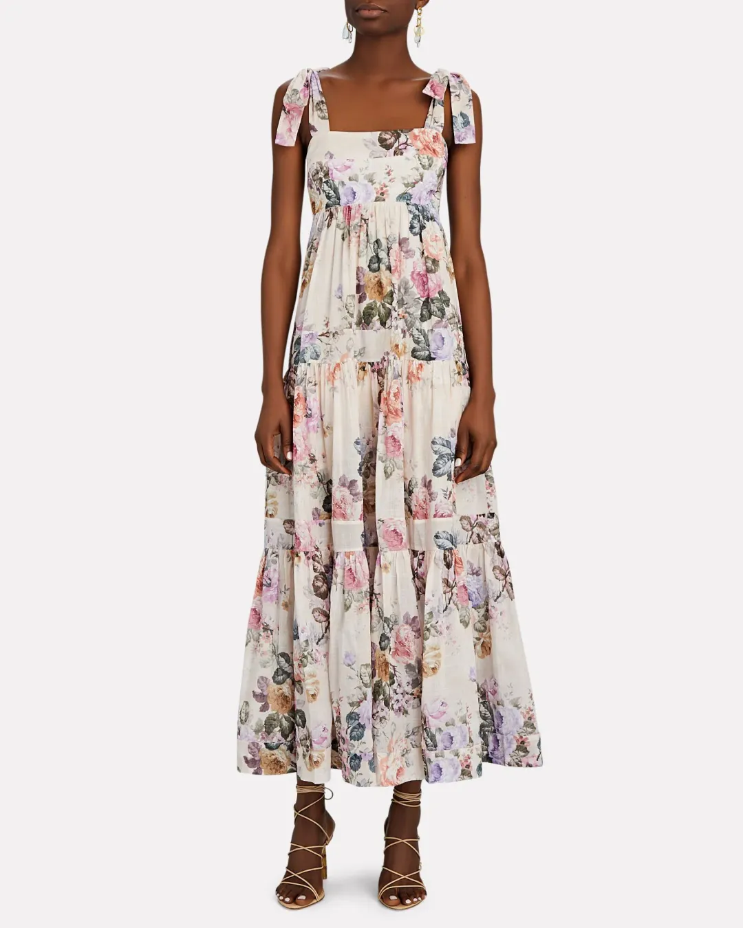 Zimmermann Brighton Antique Floral Shoulder Tie Maxi Dress Blush Size 1 / AU 10 for rent on The Volte - main image