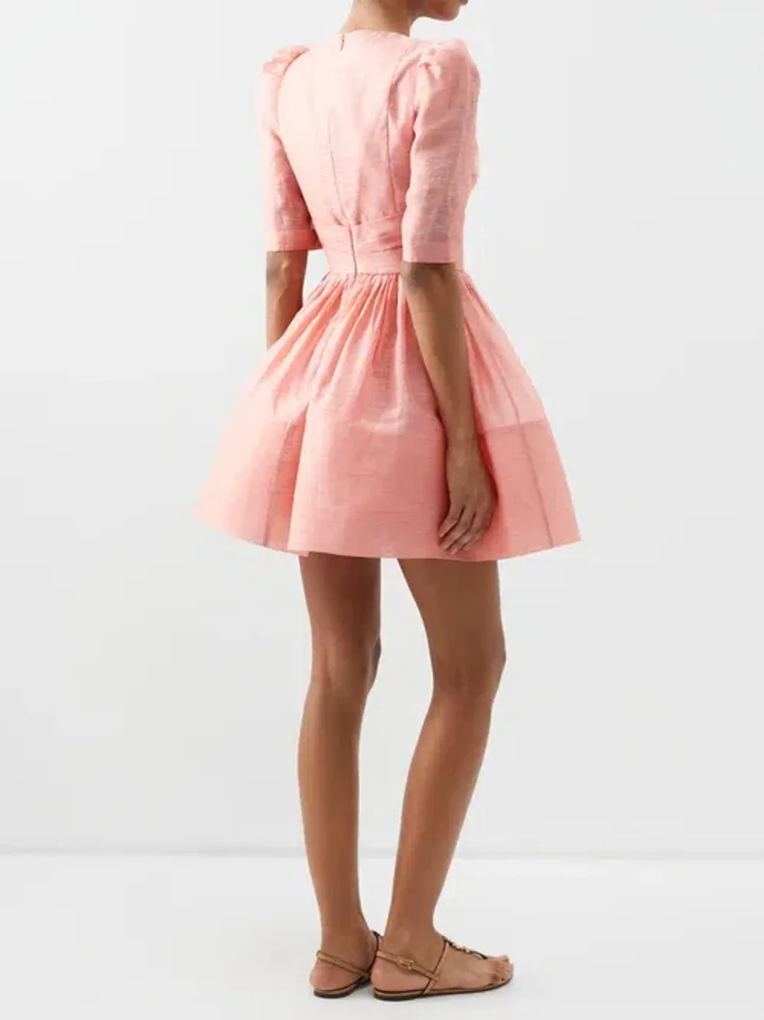 Zimmermann Wonderland Sleeved Mini Dress in Guava Size 1/Au 10 for rent on The Volte - main image