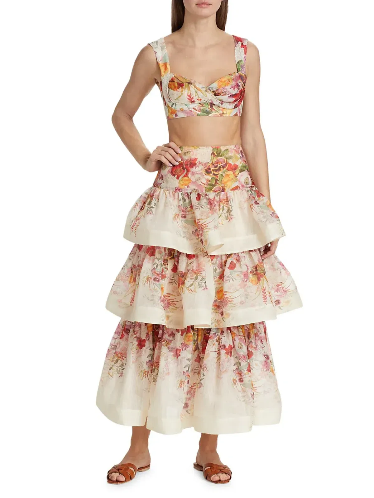 Zimmermann Wonderland Bralette and Tiered Skirt in Elka Poppy Ivory Print Size 1/Au 10 for rent on The Volte - main image