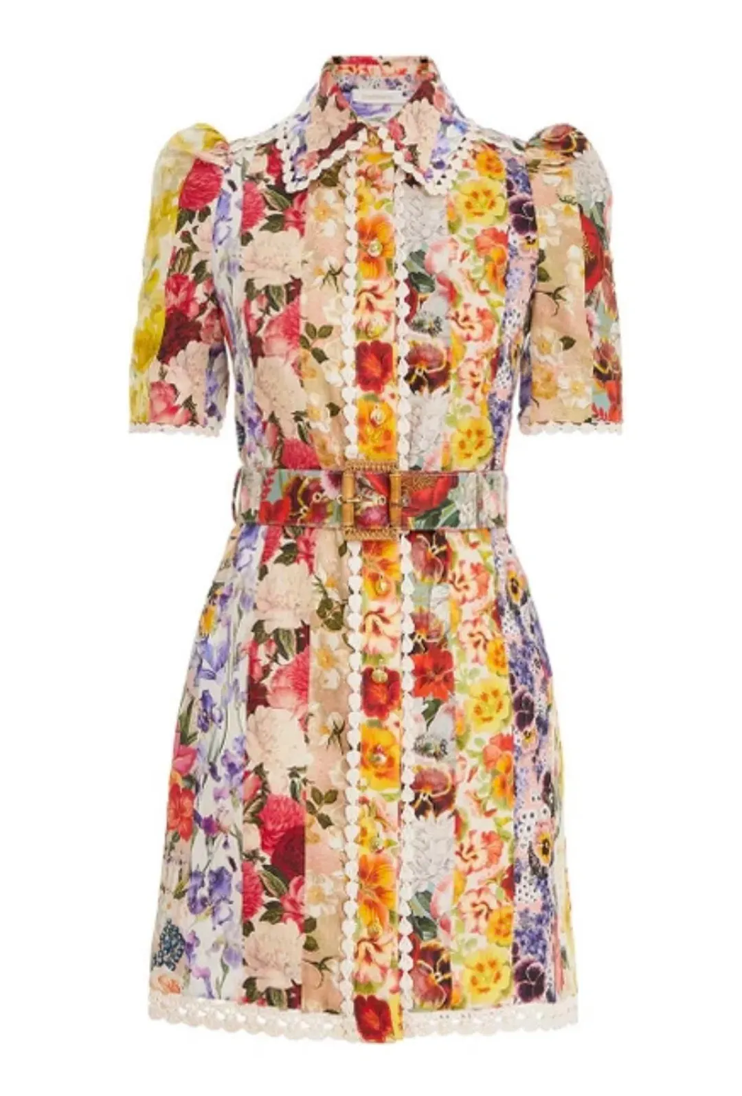 Zimmermann Wonderland Floral Shirt Dress Spliced Stripe Floral Size 0 /Au 8 for rent on The Volte - main image