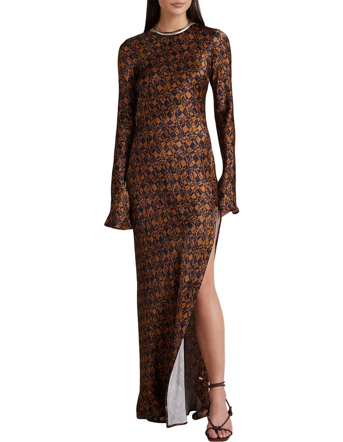 Bec & Bridge Checkmate Maxi Dress Brown Size 10 for rent on The Volte - main image