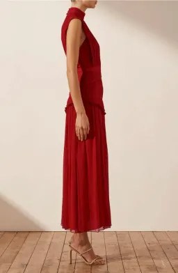 Shona Joy Clemence Lèonie High Neck Midi Dress Red Size 8  for rent on The Volte - image 2