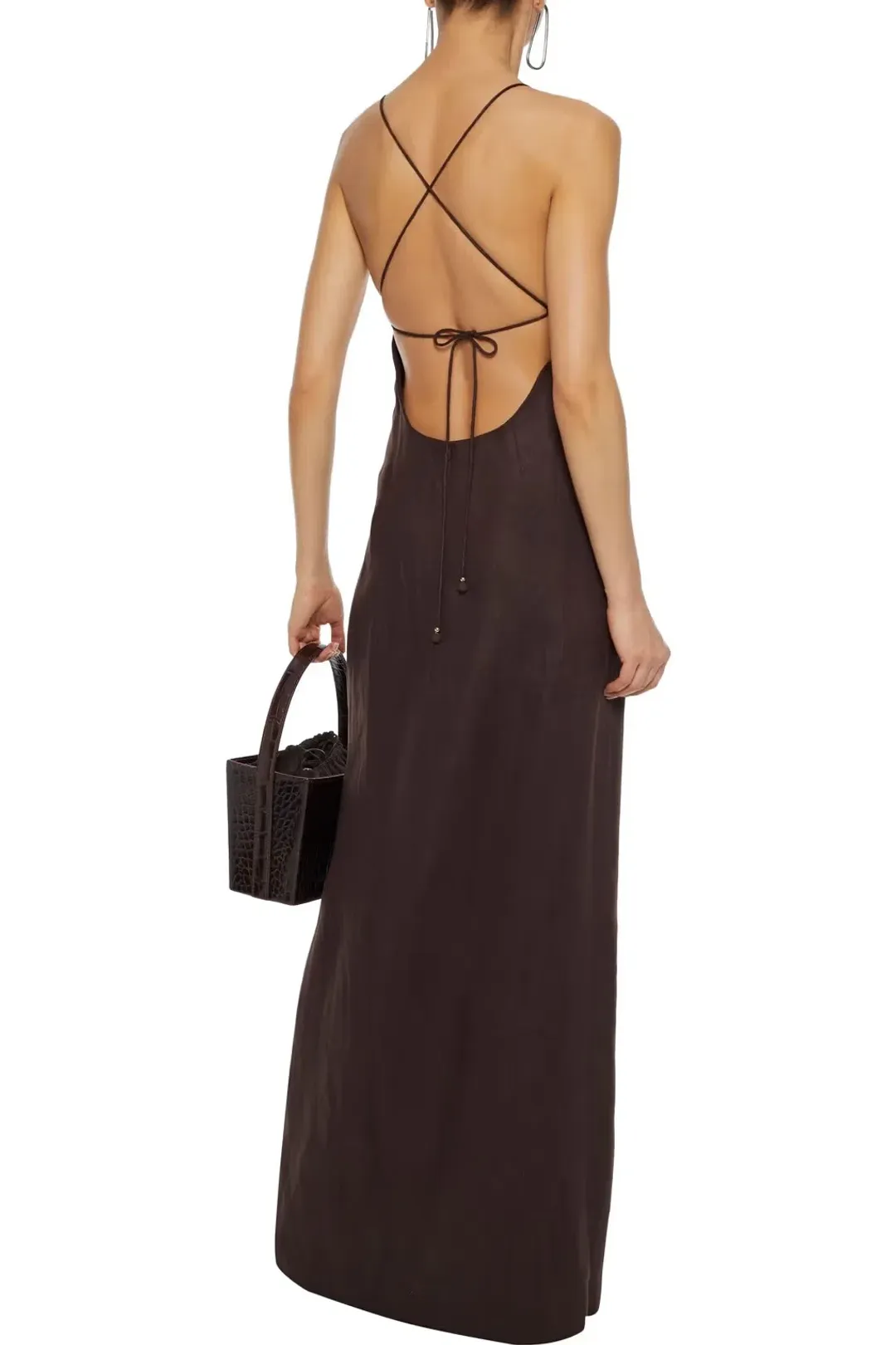 Zimmermann Corsage Open-back Button-detailed Linen Maxi Dress In Chocolate Size 0/Au 8 for rent on The Volte - main image