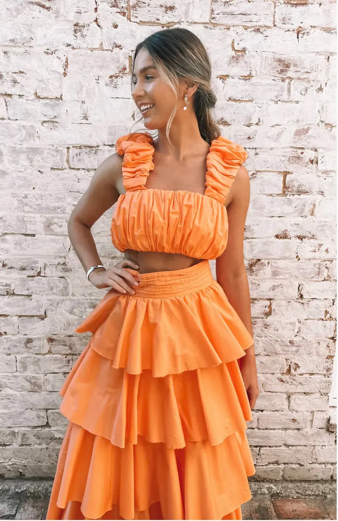 Aje Medina Orange Crop & Skirt Set Mandarin Size 8 for rent on The Volte - main image