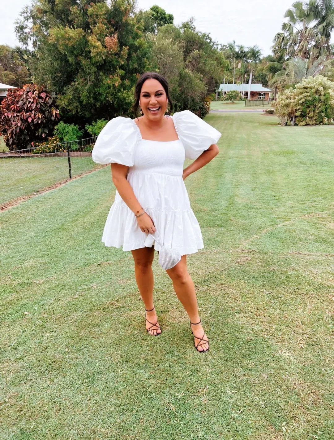 Aje Casa Puff Sleeve Mini Dress Ivory Size 12  for rent on The Volte - main image