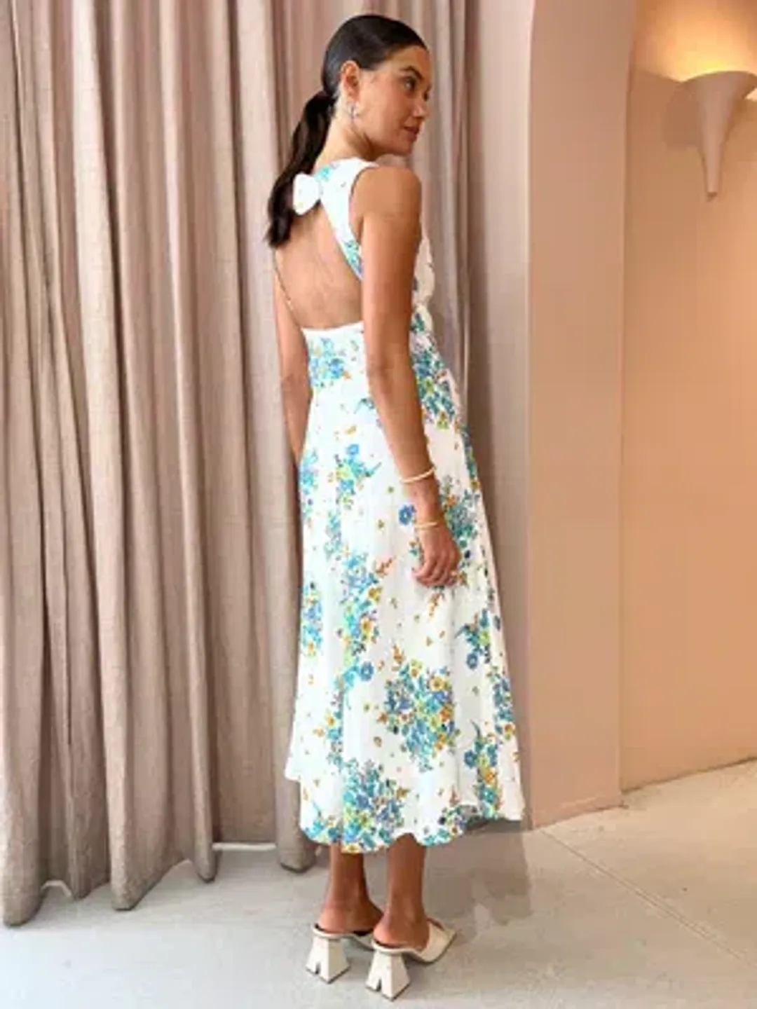 By Johnny Roma Floral Midi Dress In Roma Floral White Size AU 12  for rent on The Volte - main image