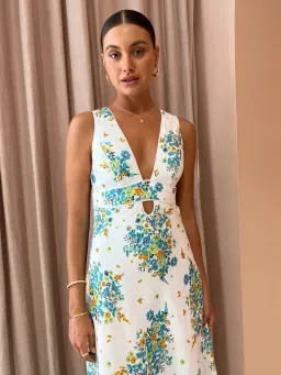 By Johnny Roma Floral Midi Dress In Roma Floral White Size AU 12  for rent on The Volte - image 3