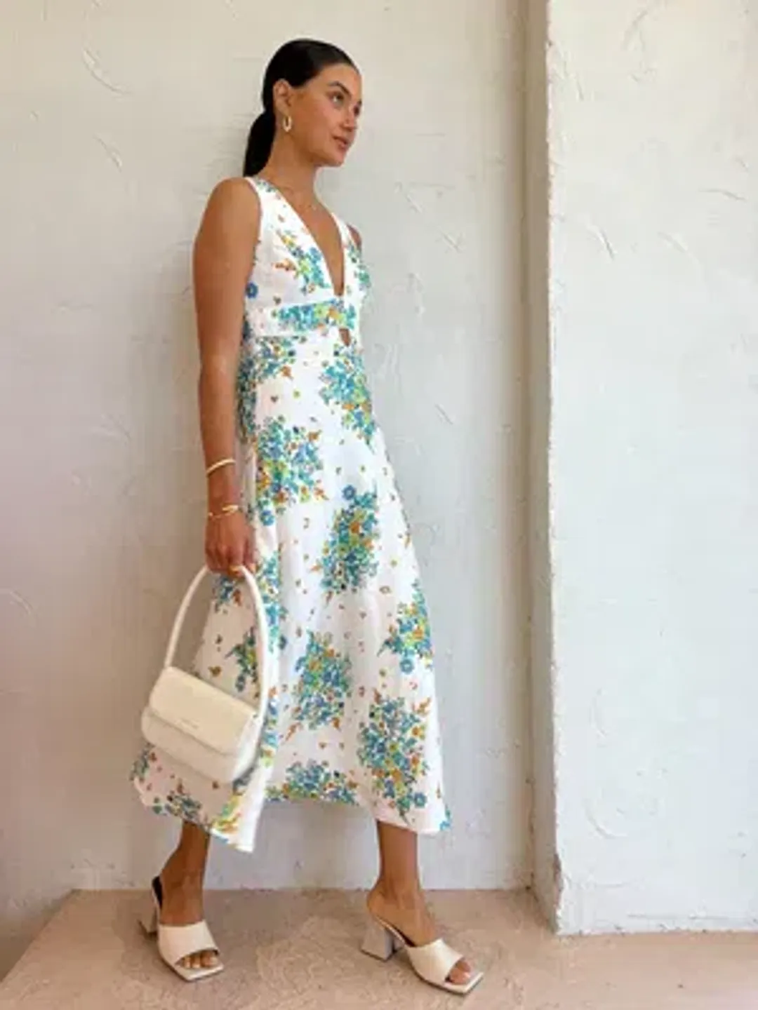 By Johnny Roma Floral Midi Dress In Roma Floral White Size AU 12  for rent on The Volte - main image
