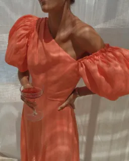 Aje Maia Off Shoulder Midi Dress Orange Size AU 12 for rent on The Volte - image 3