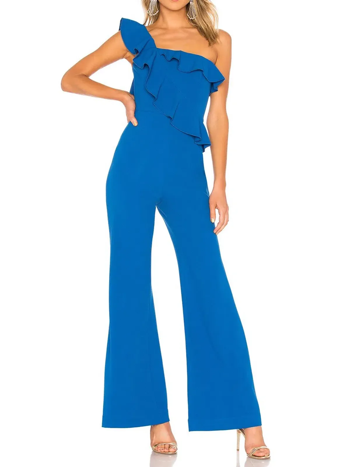 Rebecca Vallance Caspian One Shoulder Jumpsuit Cobalt Blue Size 10 for rent on The Volte - main image