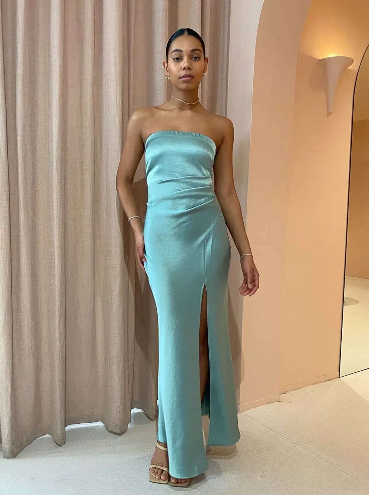 Bec & Bridge Symone Strapless Dress in Moss Green Size 10 / M for rent on The Volte - main image