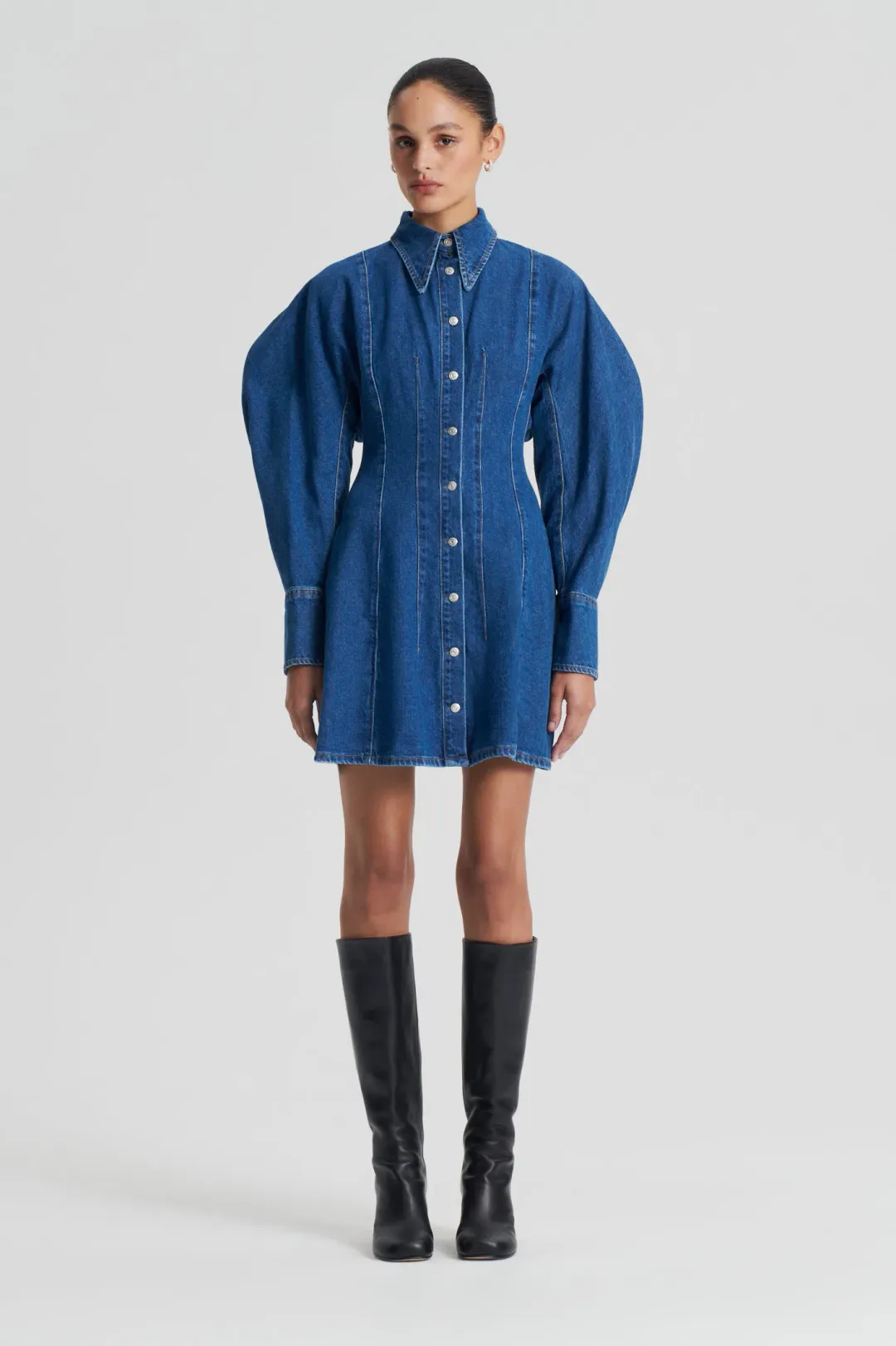 Scanlan Theodore Denim Cocoon Sleeve Mini Dress Size 6 for rent on The Volte - main image
