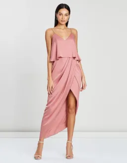 Shona Joy Luxe Draped Cocktail Frill Dress in Rose Size 10 for rent on The Volte - image 1