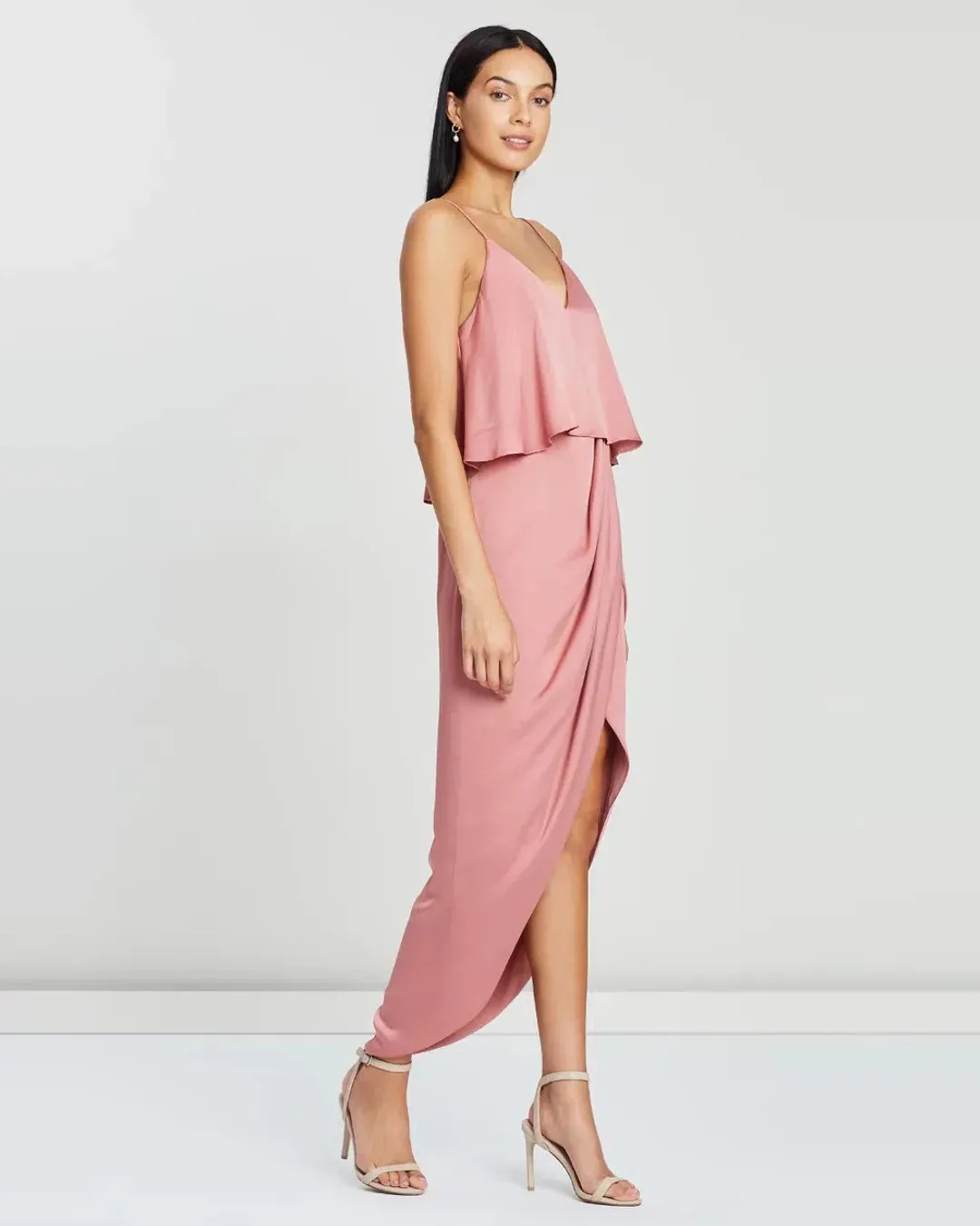 Shona Joy Luxe Draped Cocktail Frill Dress in Rose Size 10 for rent on The Volte - main image