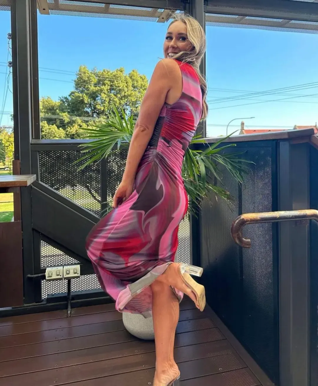Scanlan Theodore Italian Watercolour Print Dress in Raspberry Size AU 10 for rent on The Volte - main image