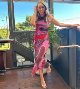 Scanlan Theodore Italian Watercolour Print Dress in Raspberry Size AU 10 for rent on The Volte - image 3