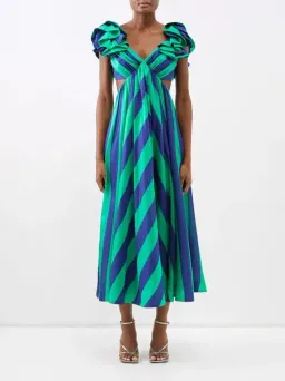 Zimmermann The Tiggy Frill Shoulder Dress in Navy/Green Stripe Size 1/Au 10 for rent on The Volte - image 1