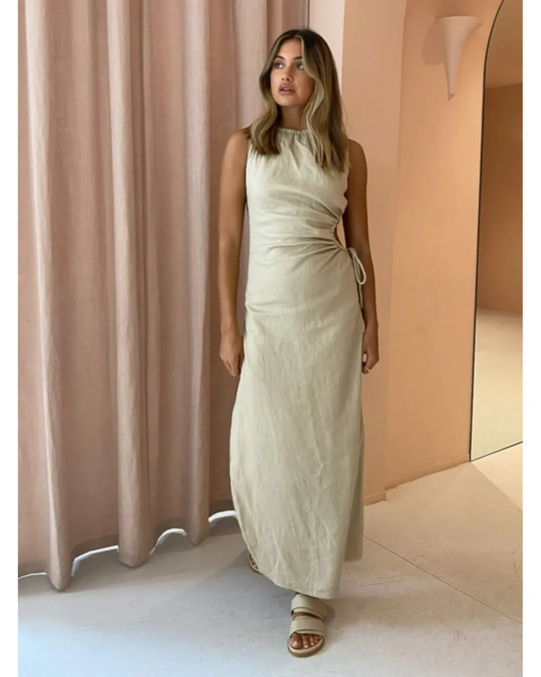 Sir the Label Blanche Cut Out Midi Dress In Bone Size AU 8 for rent on The Volte - main image