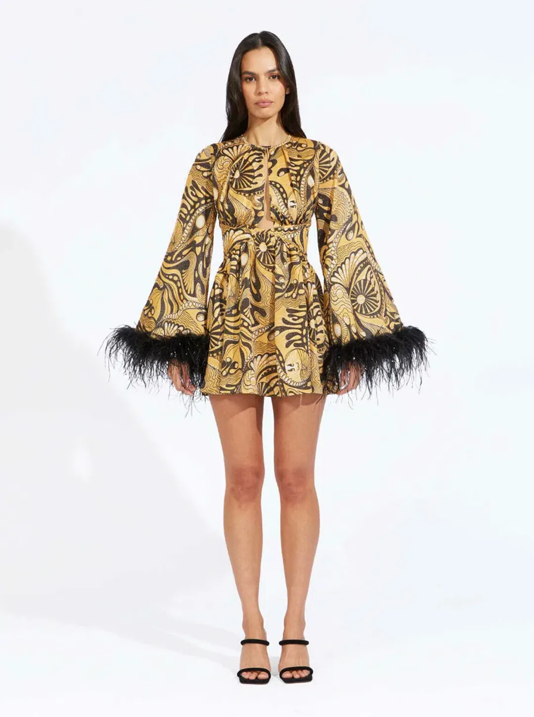 Alice McCall Feather Mini Dress Gold Dust Size AU 8 for rent on The Volte - main image