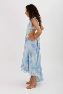 Leo Lin Oceana Open-back Gathered Printed Silk-chiffon Midi Dress In Blue Size AU 10 for rent on The Volte - image 7