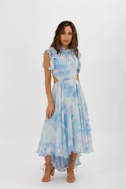 Leo Lin Oceana Open-back Gathered Printed Silk-chiffon Midi Dress In Blue Size AU 10 for rent on The Volte - image 5