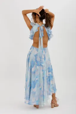 Leo Lin Oceana Open-back Gathered Printed Silk-chiffon Midi Dress In Blue Size AU 10 for rent on The Volte - image 3