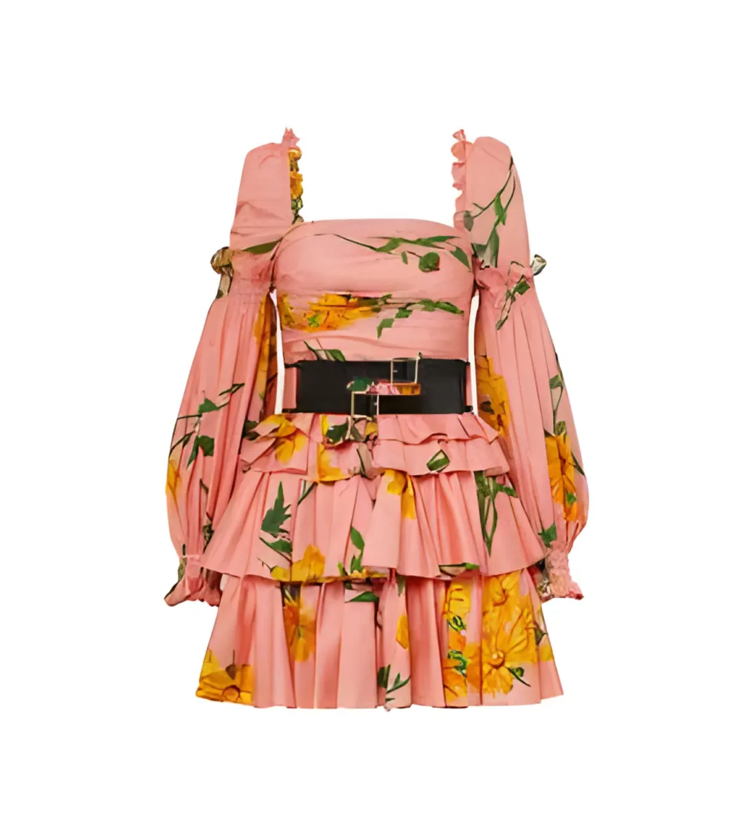 Leo Lin Marguerite Rose Long Sleeve Mini Dress Rose Print Size AU 8 for rent on The Volte - main image