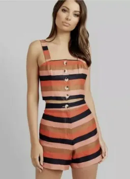 Kookai Fiesta Stripes Linen Cropped Top And Shorts Orange Size 38/ AU 10 for rent on The Volte - image 1