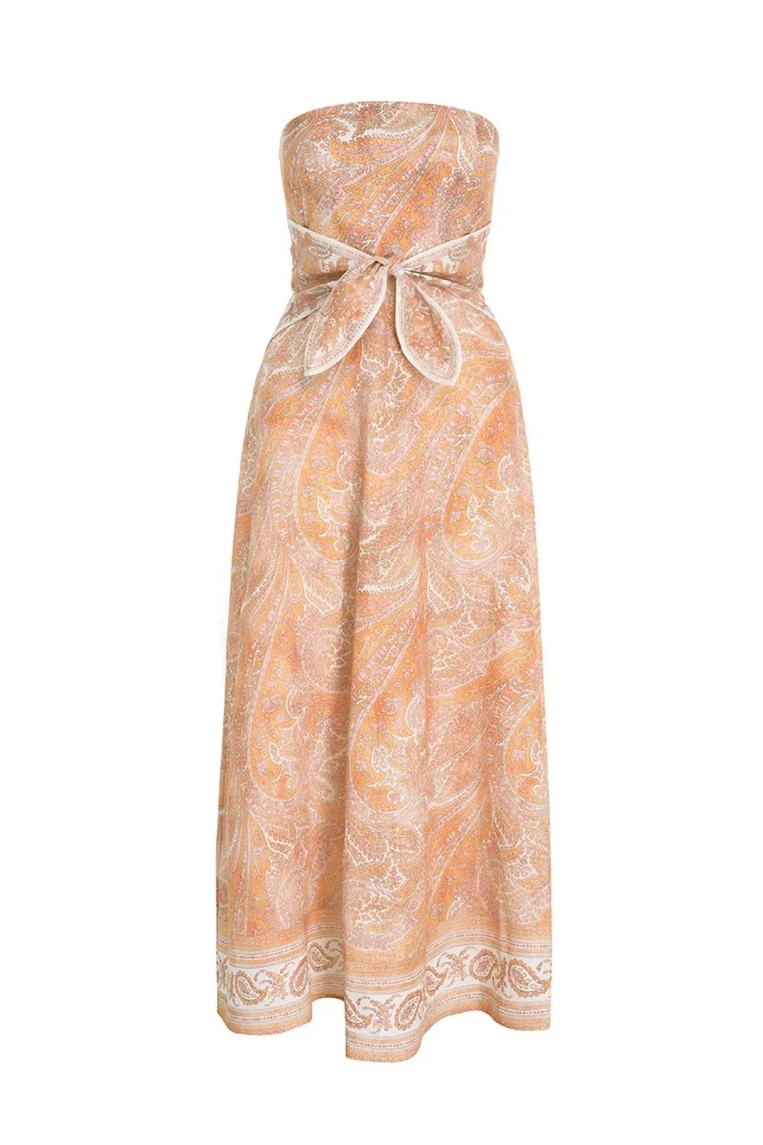 Zimmermann Brighton Tie Waist Midi Dress Tangerine Paisley Size 0 / AU 8 for rent on The Volte - main image