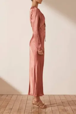 Shona Joy Angelica Long Sleeve Cut Out Front Midi Dress in Rouge Pink Size AU 10 for rent on The Volte - image 3