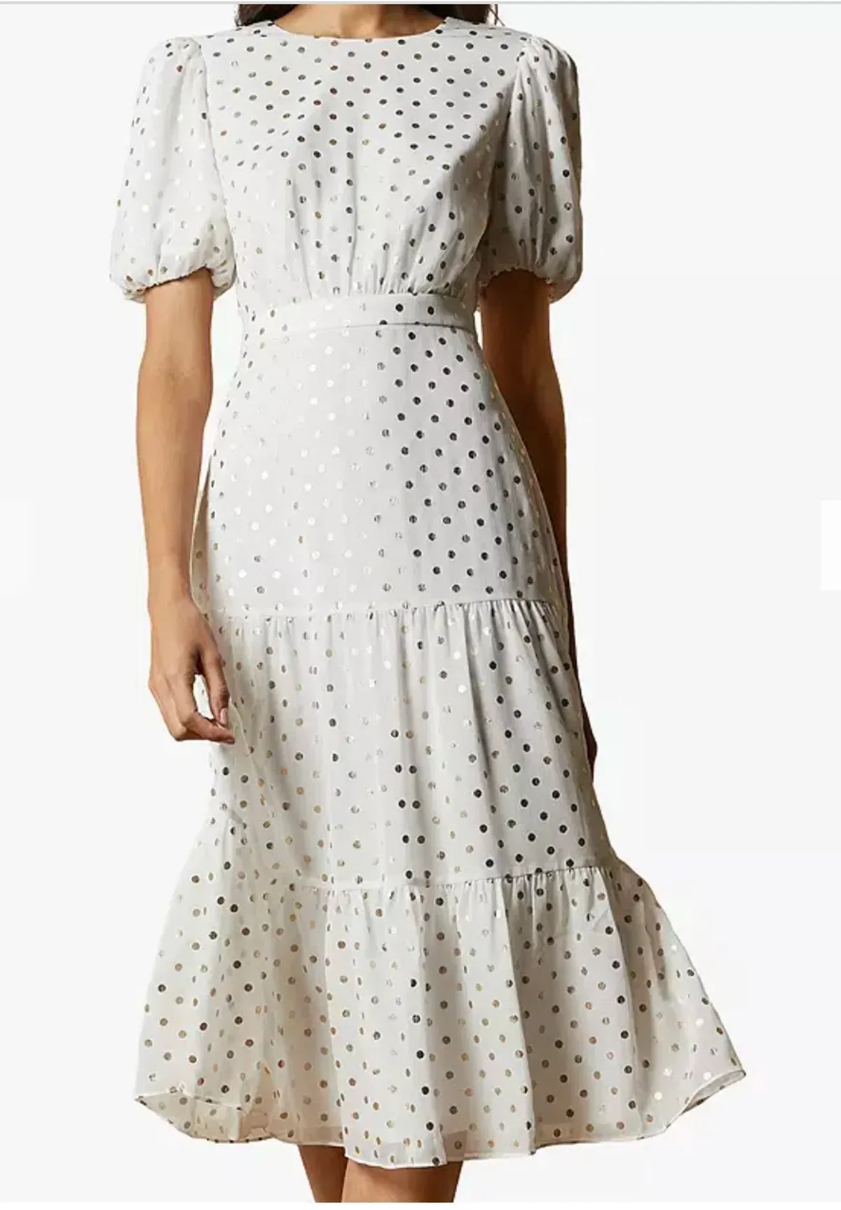  Ted Baker Mariani Spot MIDI Dress Ivory In Size 2/AU 10 for rent on The Volte - main image