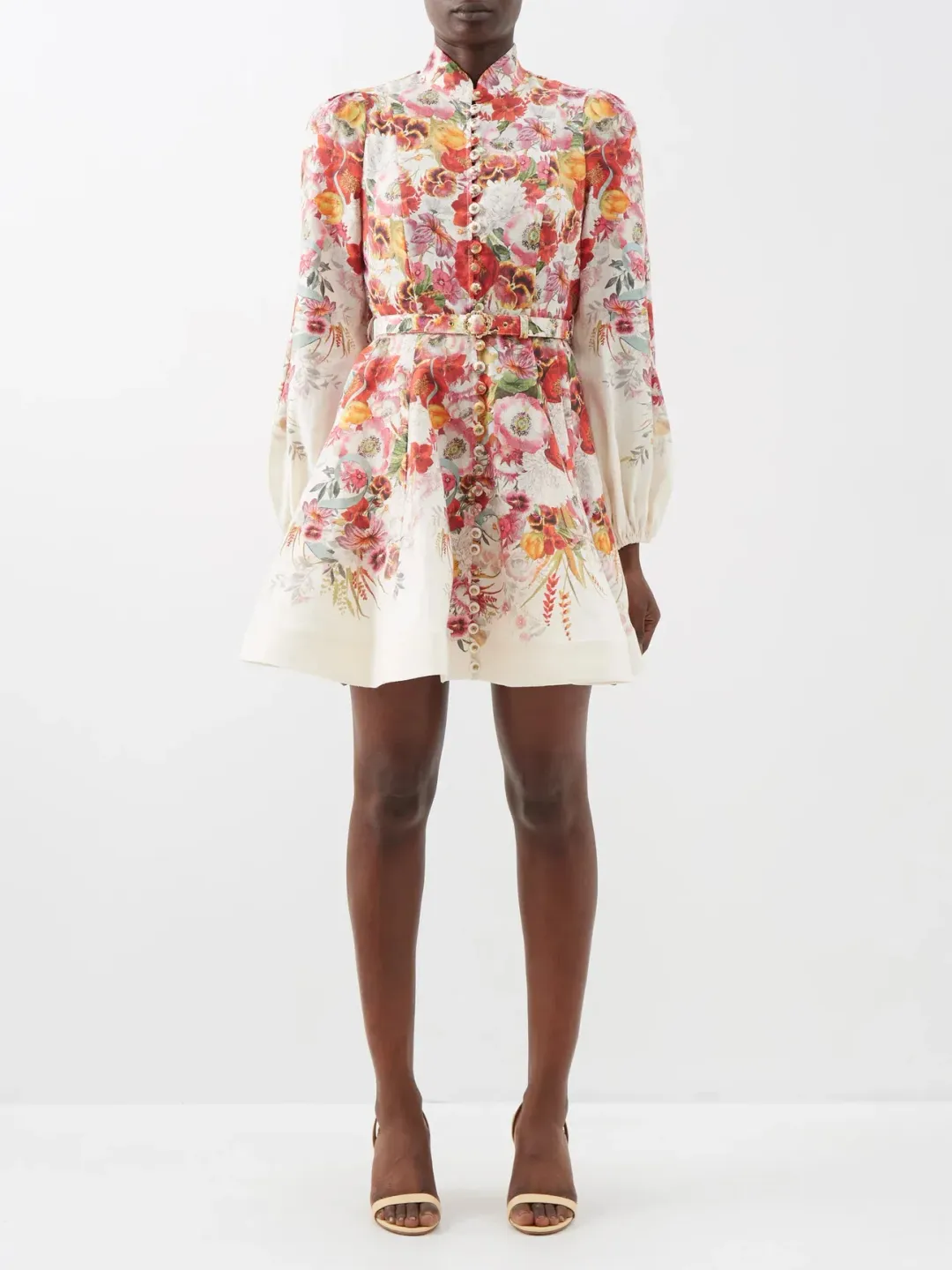 Zimmermann The Wonderland Buttoned Mini in Elka Poppy Ivory Border Size 0 / Au 8  for rent on The Volte - main image