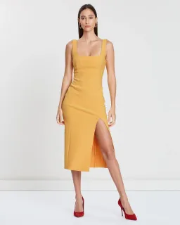 Bec & Bridge Elle Midi Dress in Yellow Size 8 for rent on The Volte - image 1