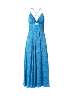 Scanlan Theodore Silk Tropical Strappy Dress Blue Size 8  for rent on The Volte - image 4
