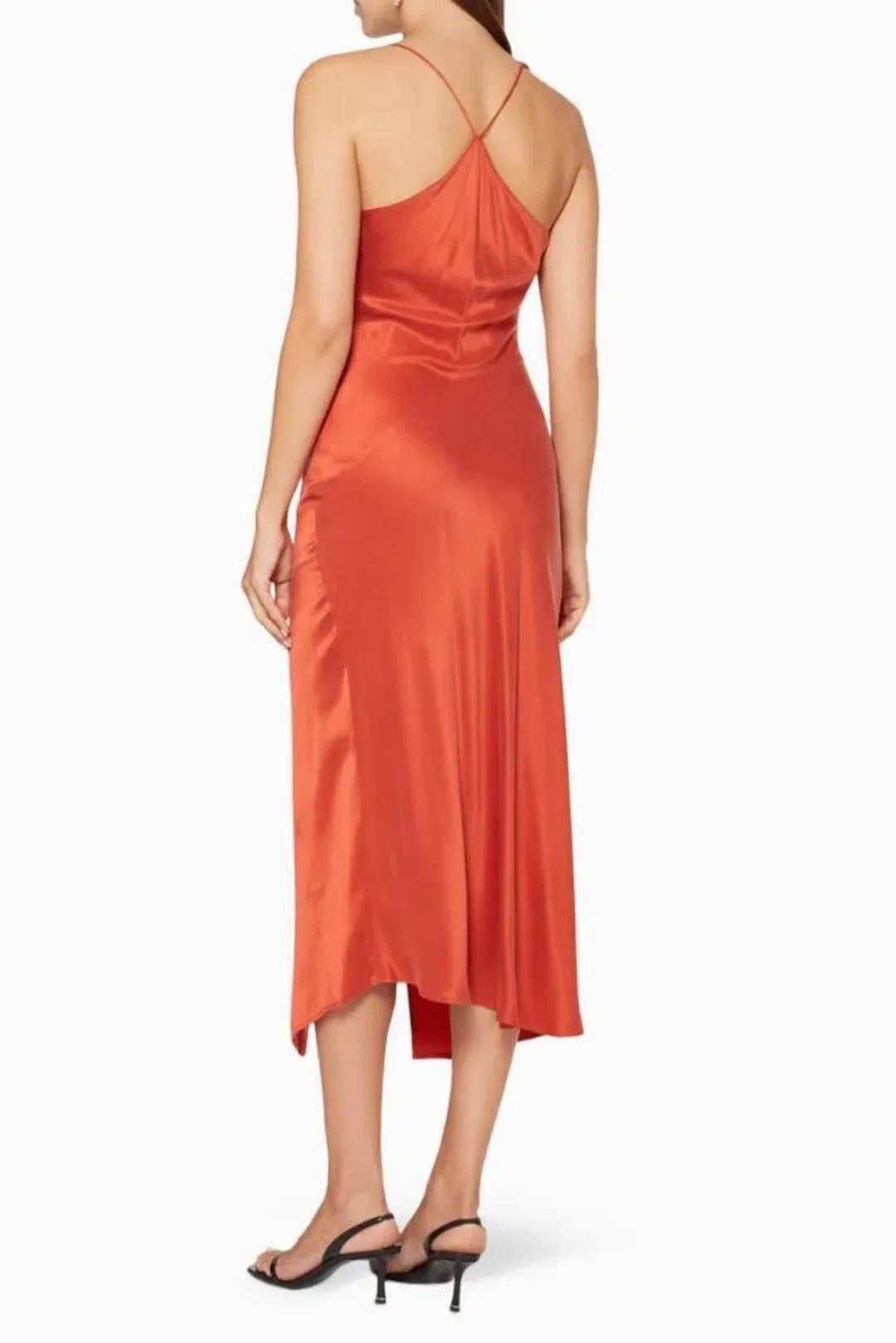One Fell Swoop Muse Asymmetric Midi Dress in Burnt Orange Size 6 for rent on The Volte - main image