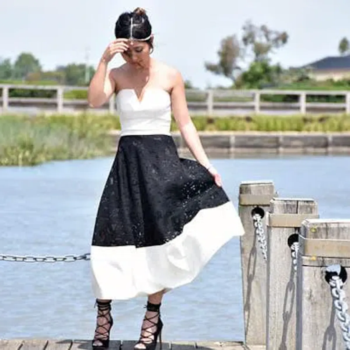 Pilgrim Strapless Midi Dress Black/White Size 10 for rent on The Volte - main image